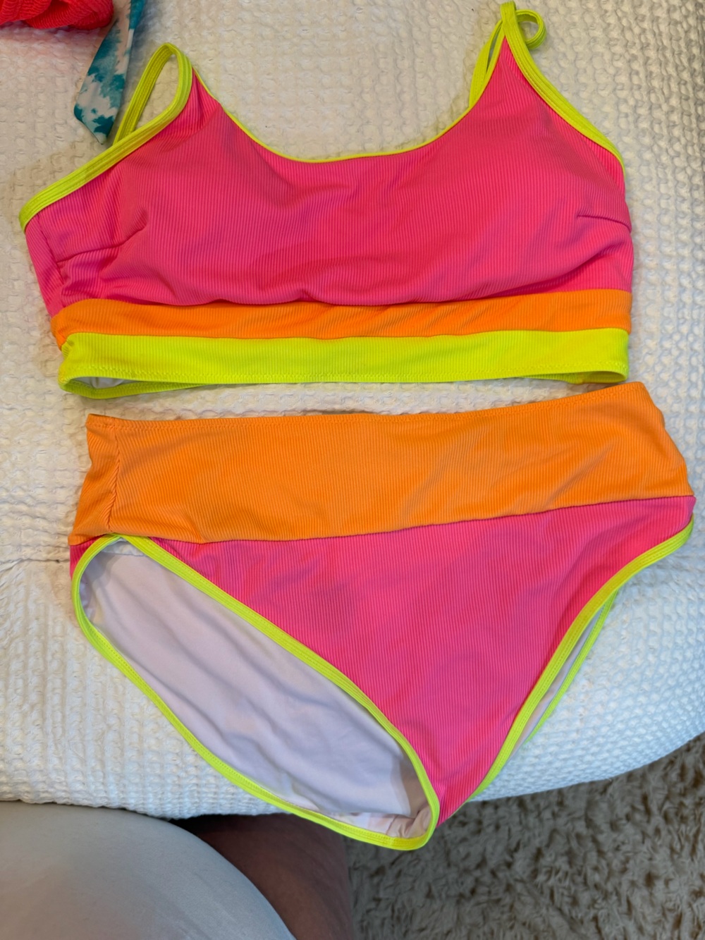 Neon Colorblock Bikini Bottoms - Pink, Orange & Lime Trim